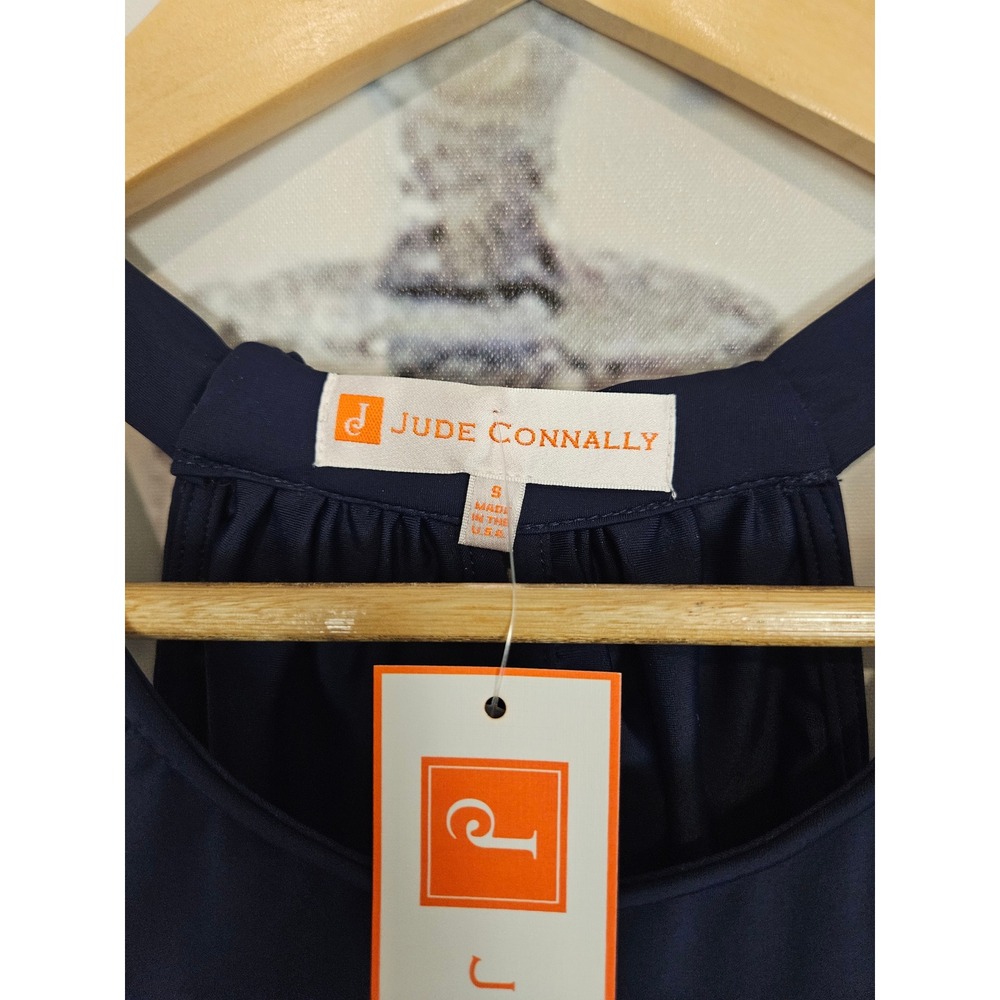 NWT Jude Connally Charlie Tank Top Small Navy Blue High Neck Sleeveless Pleated - Picture 3 of 8